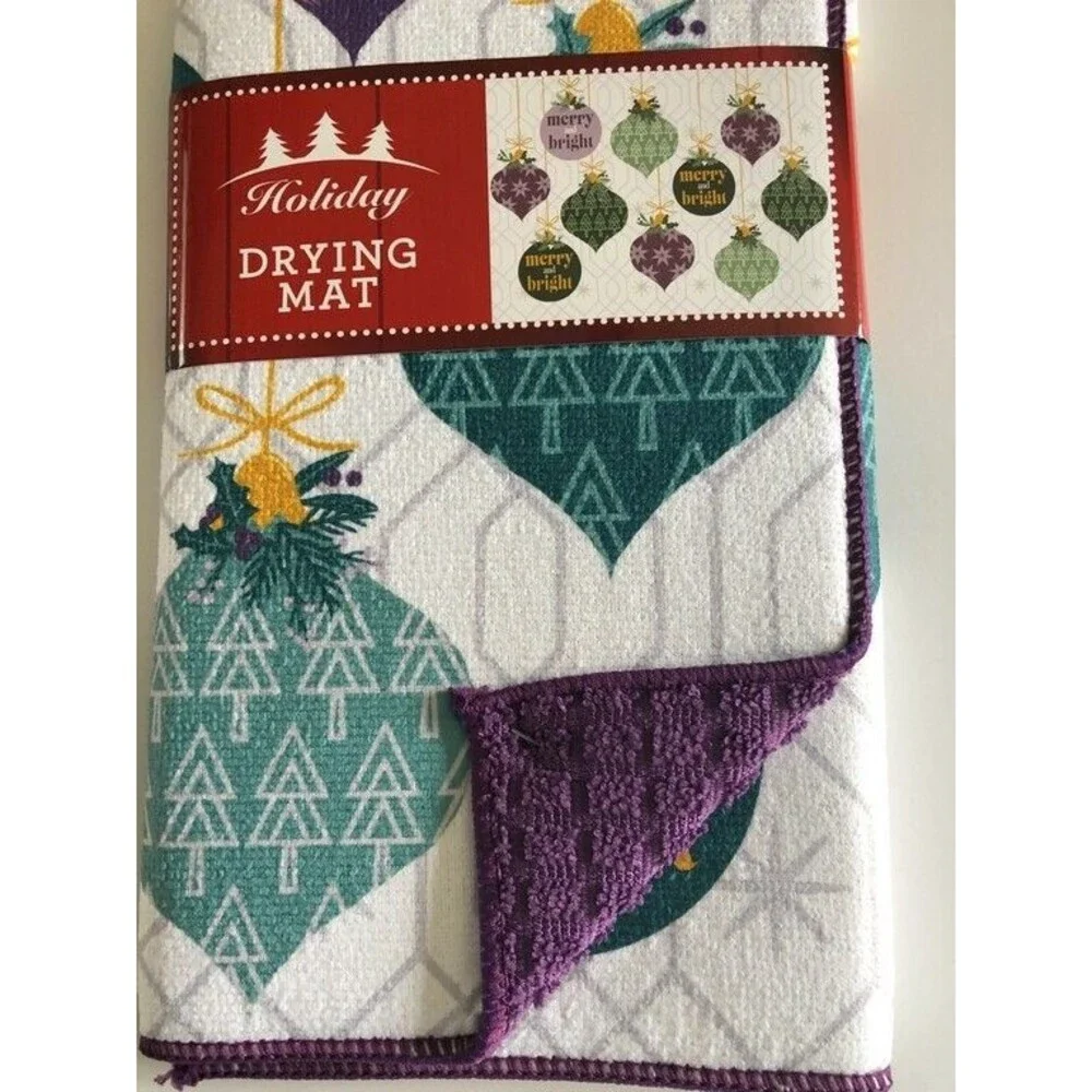 Christmas Super Absorbent Dish Drying Mat Ornament Print Holiday 15x20